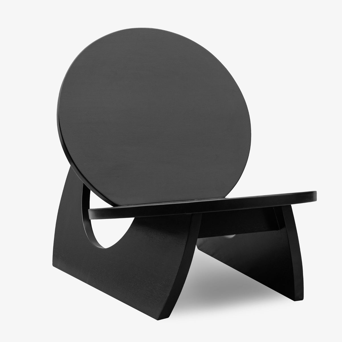 Fauteuil Sama noir, dossier et assise circulaires sur piètement en arcs